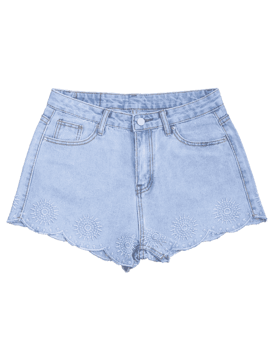 Trendy Embroidered Scalloped Denim Shorts