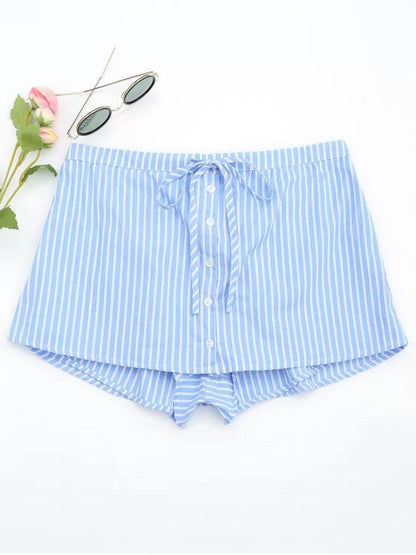 Trendy Drawstring Button Up Striped Skorts