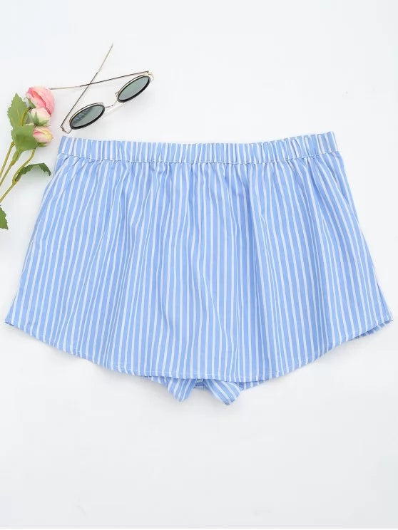 Trendy Drawstring Button Up Striped Skorts