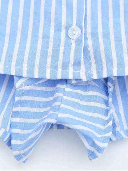 Trendy Drawstring Button Up Striped Skorts