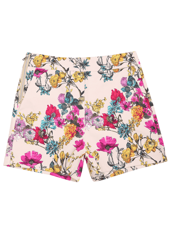 Trendy Side Zipper High Waisted Floral Shorts