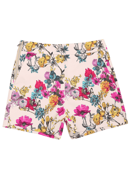 Trendy Side Zipper High Waisted Floral Shorts