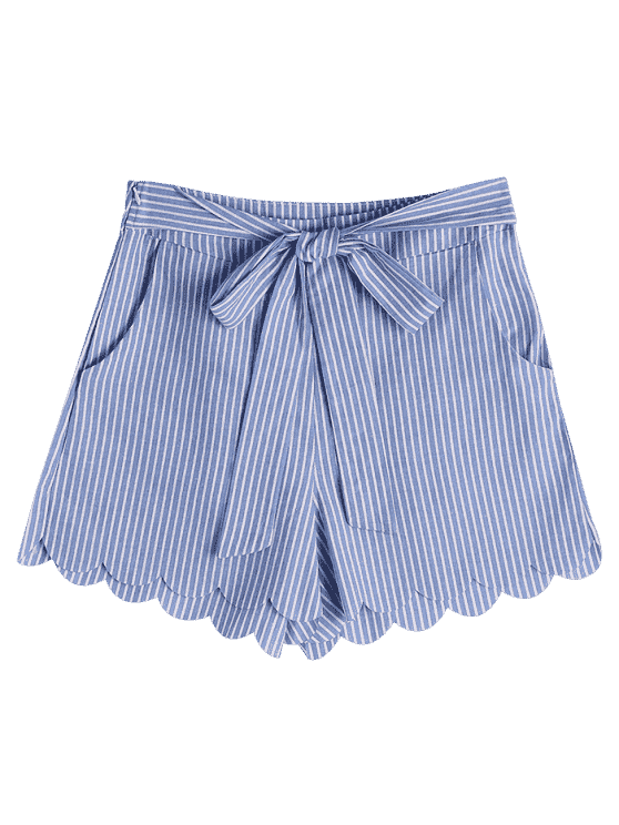 Fashion Scalloped Hem Bowknot Striped Shorts