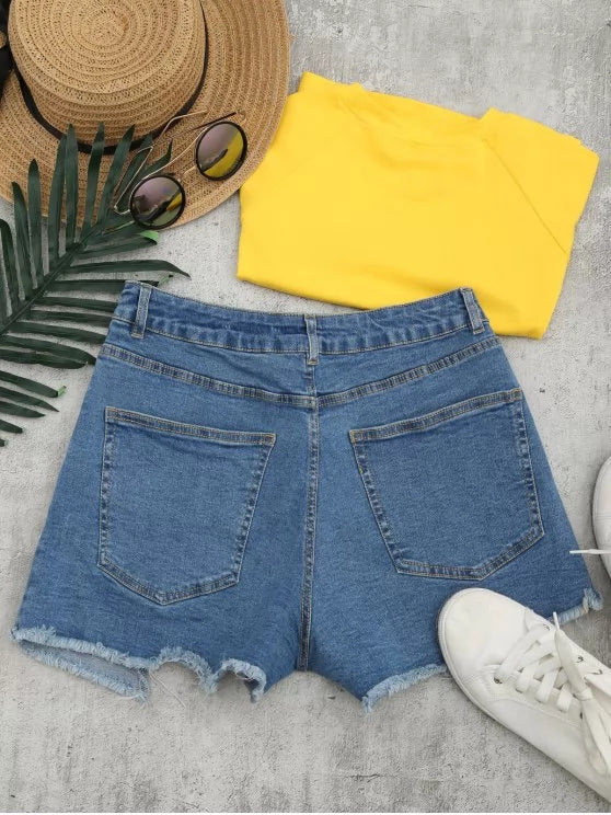 Trendy Cutoffs Asymmetrical Denim Shorts