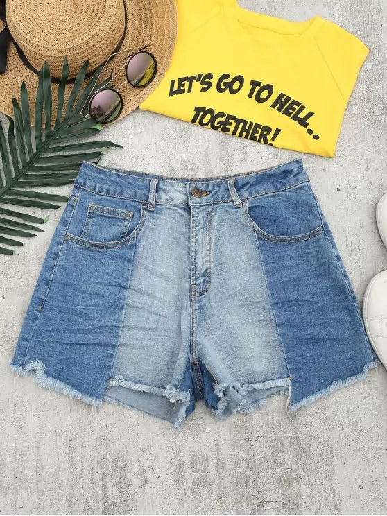 Trendy Cutoffs Asymmetrical Denim Shorts