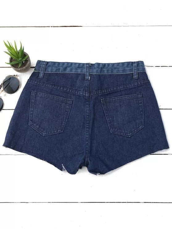 Fashion Ripped High Low Hem Denim Shorts