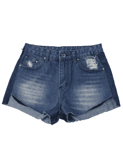 Fashion Ripped High Low Hem Denim Shorts