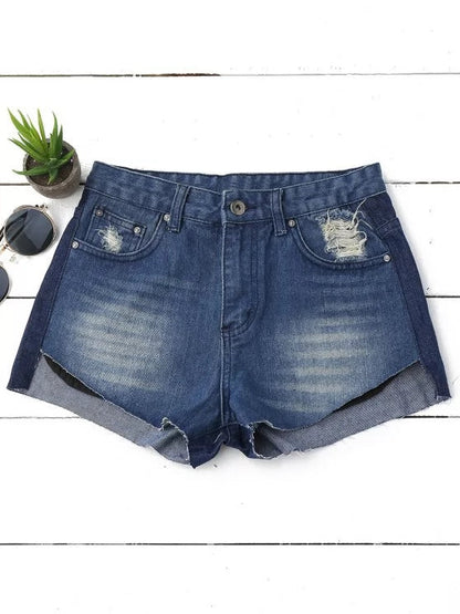 Fashion Ripped High Low Hem Denim Shorts