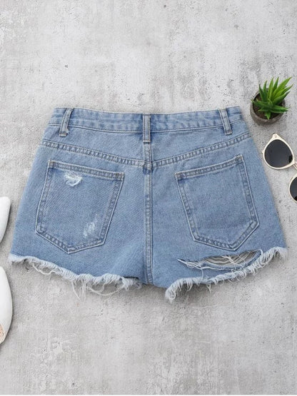 Trendy Denim Distressed Cutoffs Shorts