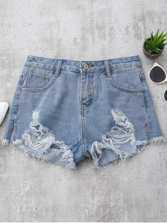 Trendy Denim Distressed Cutoffs Shorts