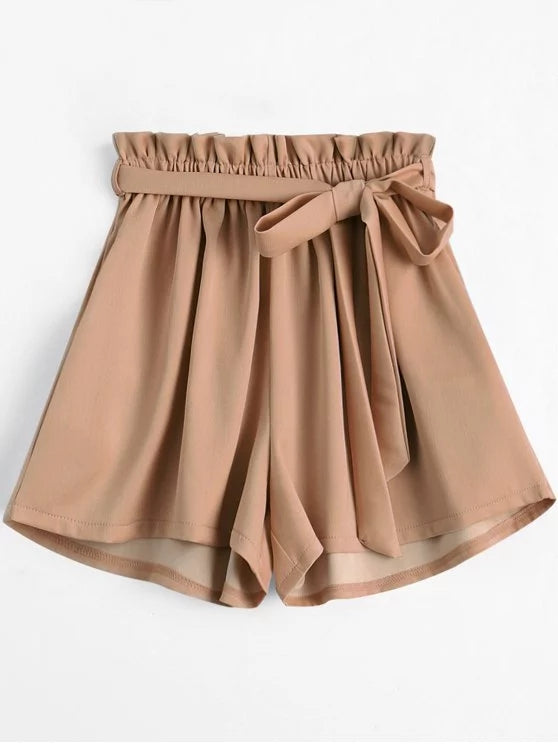 Trendy Smocked Belted High Waisted Shorts