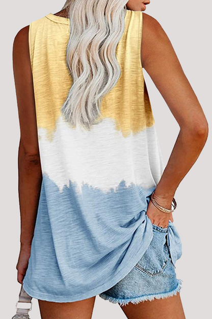 Casual Patchwork Tie Dye Pocket V Neck T-Shirts