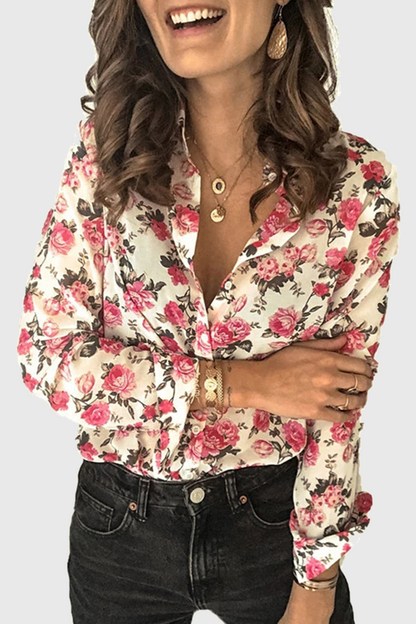 Elegant Floral Buckle Mandarin Collar Tops