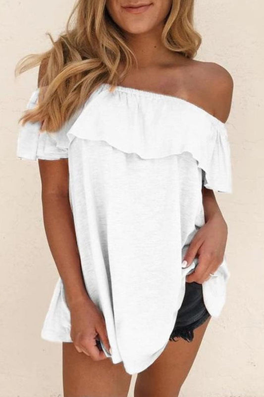 Fashion Casual Solid Patchwork Off the Shoulder T-Shirts