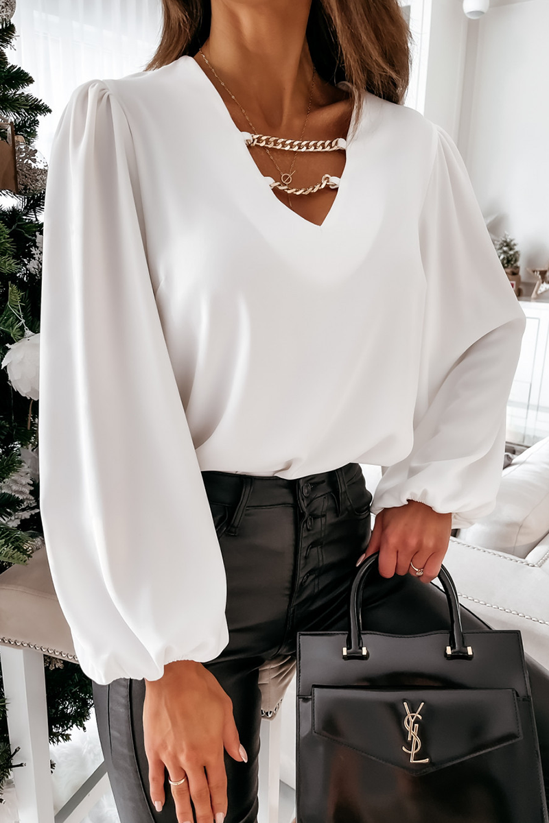 Fashion Elegant Solid Chains V Neck Blouses