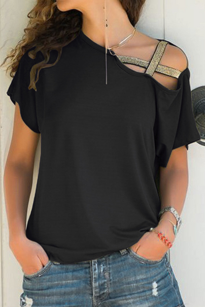 Casual Solid Oblique Collar T-Shirts