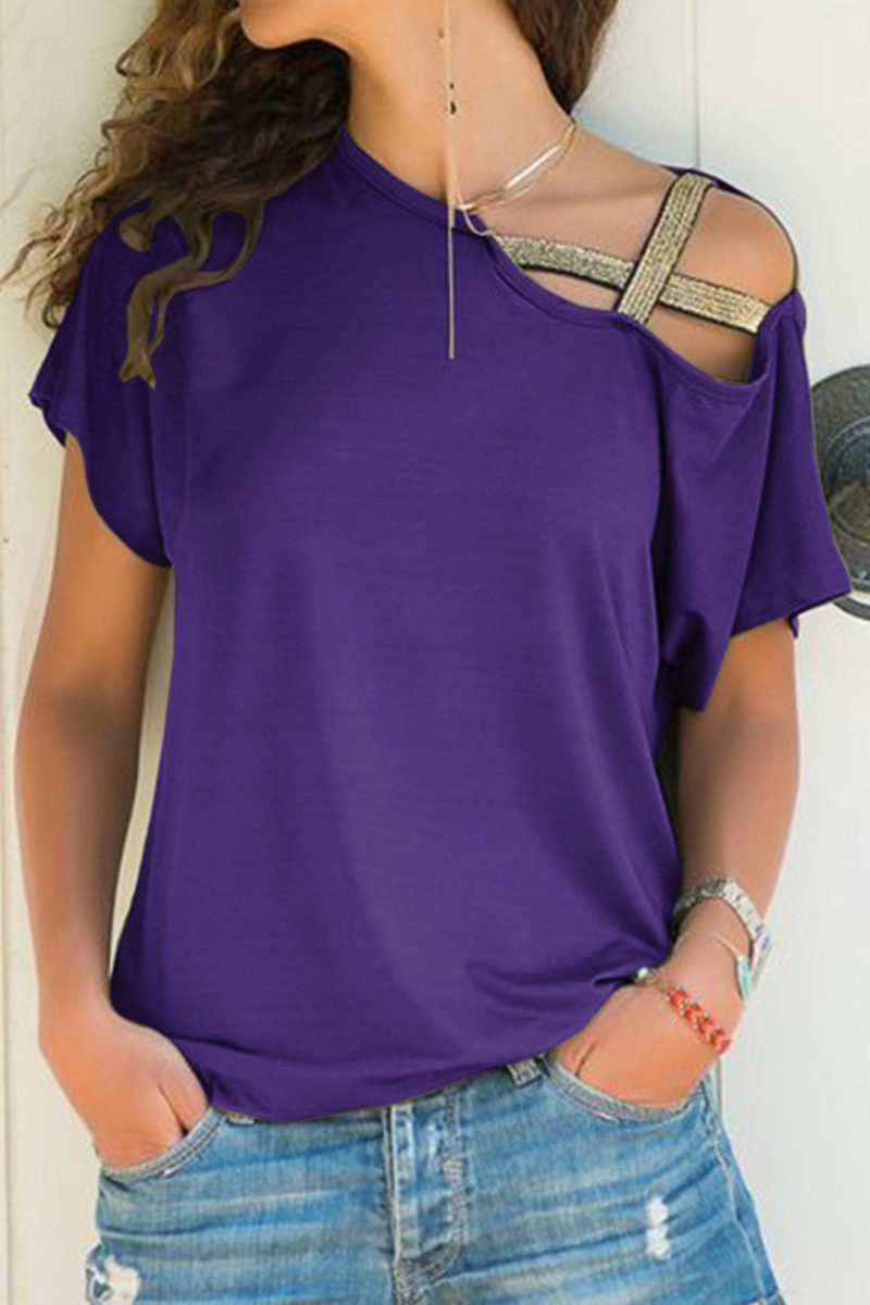 Casual Solid Oblique Collar T-Shirts