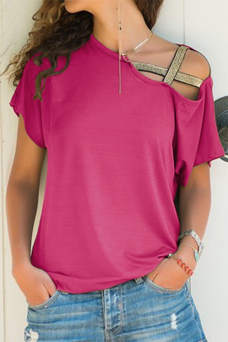 Casual Solid Oblique Collar T-Shirts