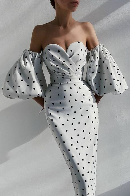 Fashion Elegant Polka Dot Slit Fold Strapless Pencil Skirt Dresses