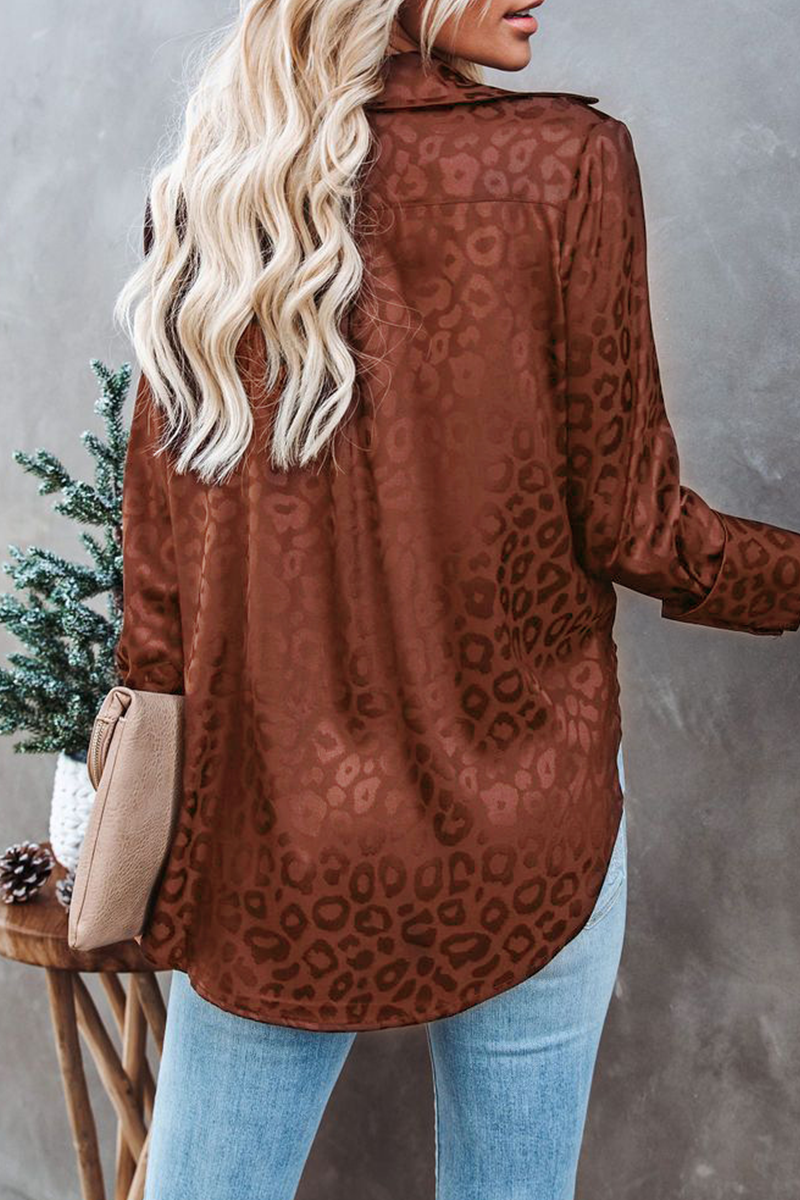 Casual Elegant Leopard Buckle Turndown Collar Tops