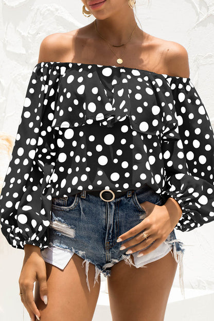 Fashion Casual Print Split Joint Off the Shoulder Tops