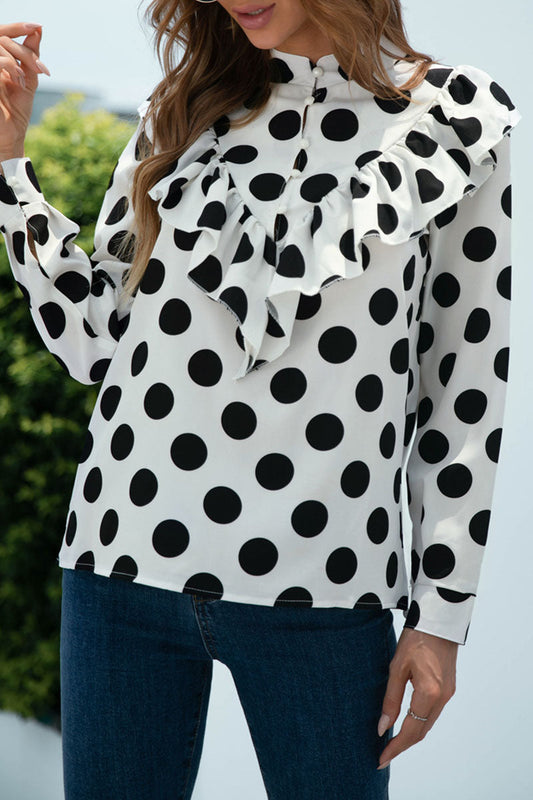 Fashion Casual Polka Dot Split Joint O Neck Tops