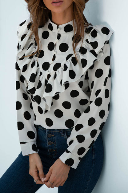 Fashion Casual Polka Dot Split Joint O Neck Tops