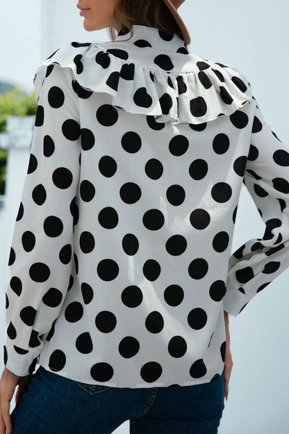 Fashion Casual Polka Dot Split Joint O Neck Tops