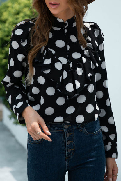 Fashion Casual Polka Dot Split Joint O Neck Tops