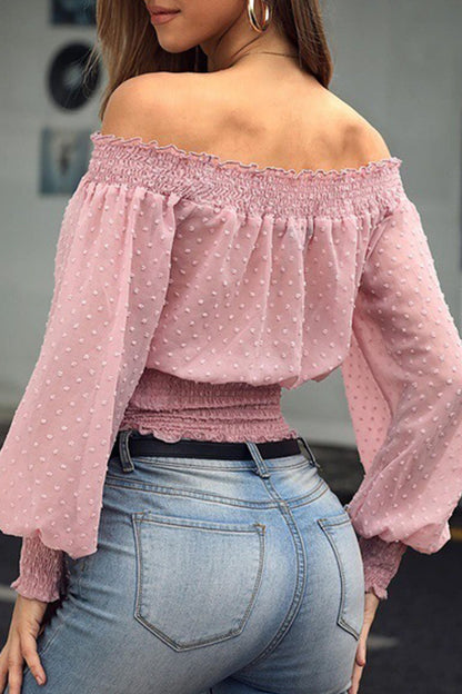 Fashion Casual Solid Patchwork Off the Shoulder Blouses(3 Colors)