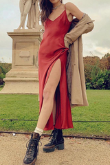 Fashion Casual Solid Split Joint Slit V Neck A Line Dresses  (Without Belt)���5 colors���