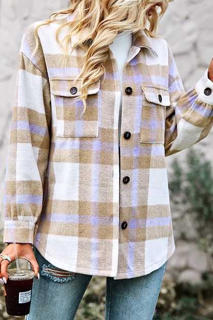 Casual Plaid Patchwork Turndown Collar Blouses(4 Colors)