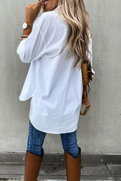 Casual Solid Patchwork Turndown Collar Tops