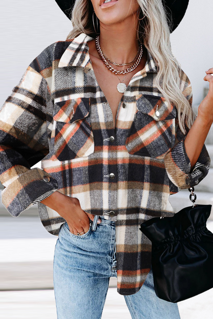 Casual Plaid Patchwork Turndown Collar Tops(6 colors)