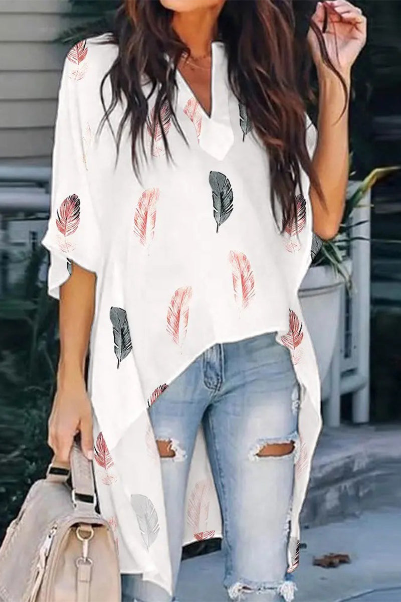 Fashion Simplicity Print Printing V Neck Tops(5 Colors)