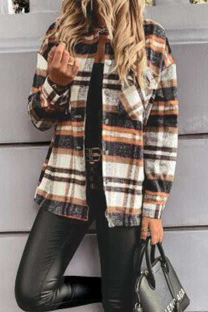 Fashion Casual Plaid Patchwork Turndown Collar Tops