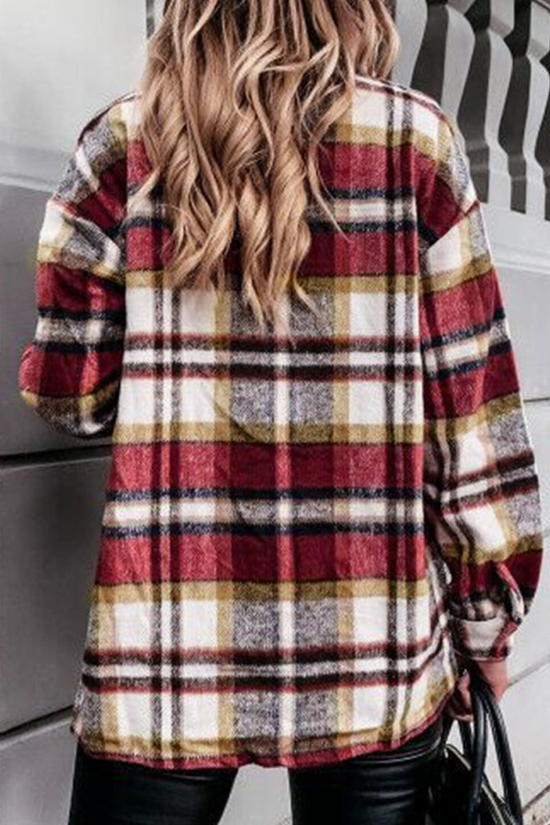 Fashion Casual Plaid Patchwork Turndown Collar Tops