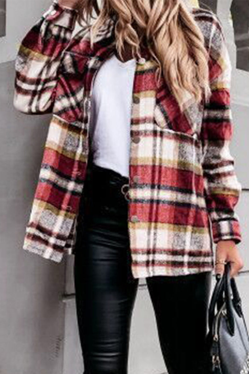 Fashion Casual Plaid Patchwork Turndown Collar Tops