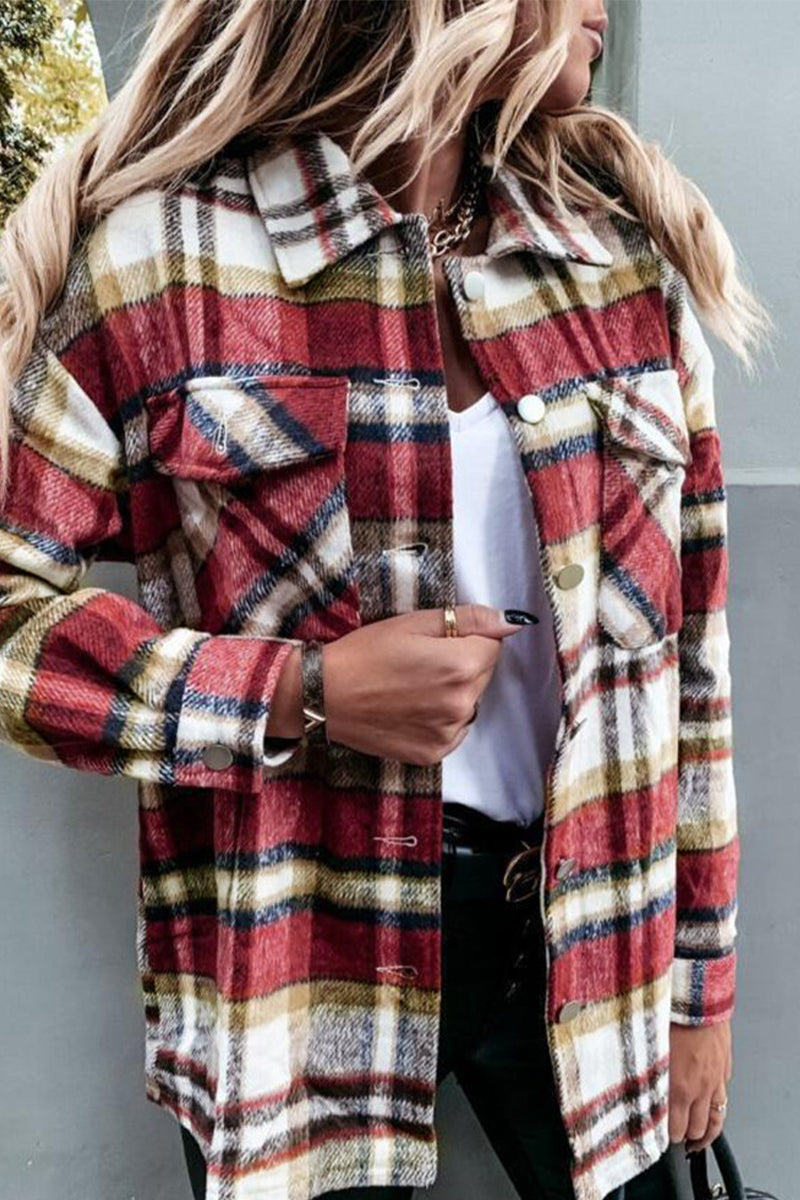 Fashion Casual Plaid Patchwork Turndown Collar Tops