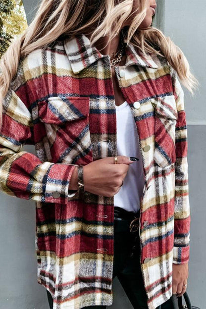 Fashion Casual Plaid Patchwork Turndown Collar Tops