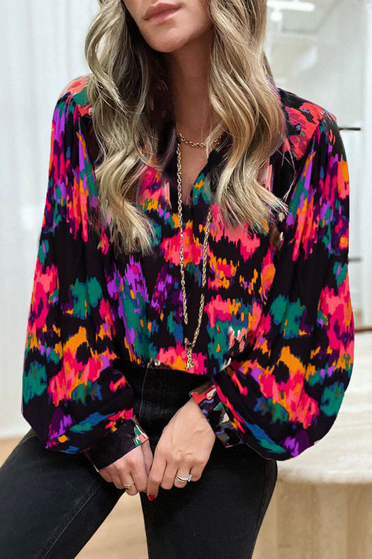 Work Elegant Print Patchwork V Neck Tops