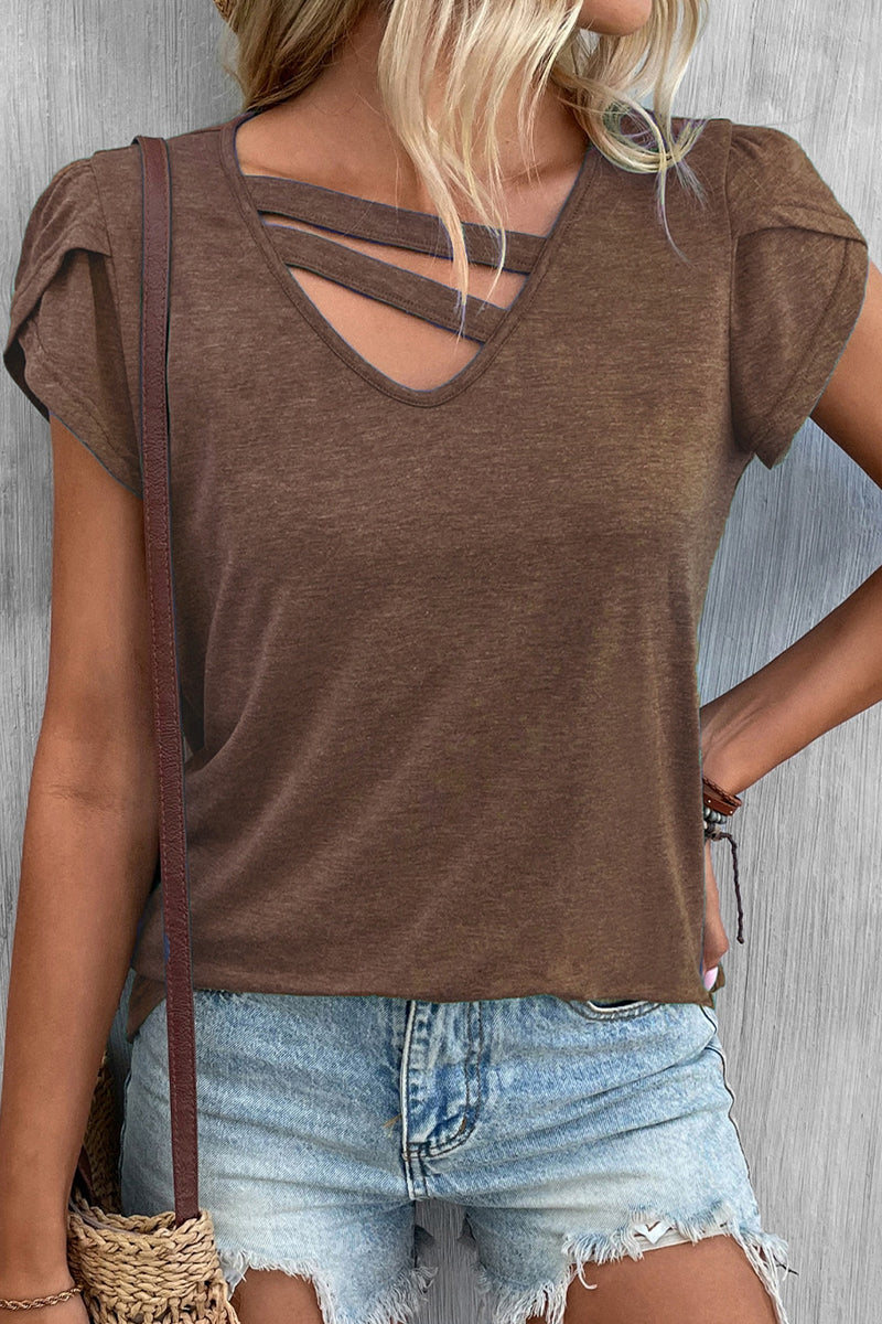 Casual Simplicity Solid V Neck T-Shirts(9 Colors)