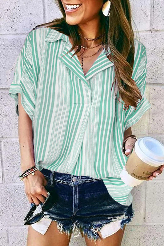 Elegant Striped Patchwork V Neck Blouses(4 Colors)