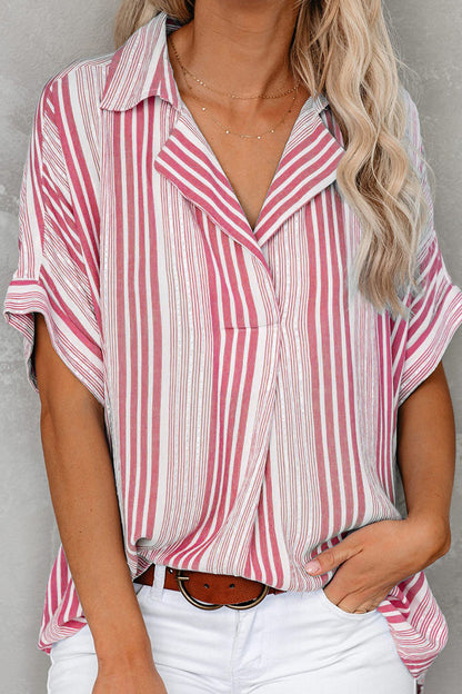 Elegant Striped Patchwork V Neck Blouses(4 Colors)