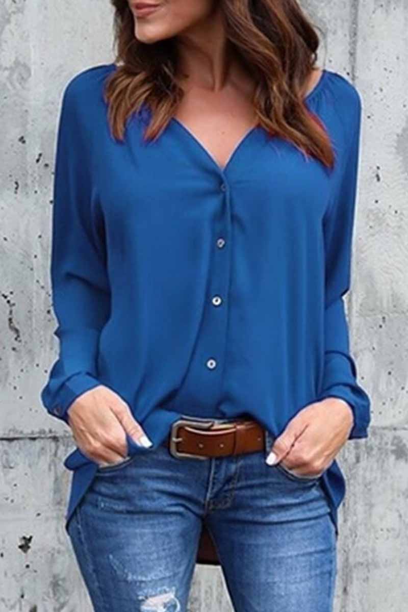 Elegant Solid V Neck Tops