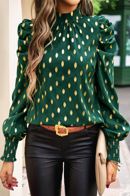 Elegant Polka Dot Fold Half A Turtleneck Tops