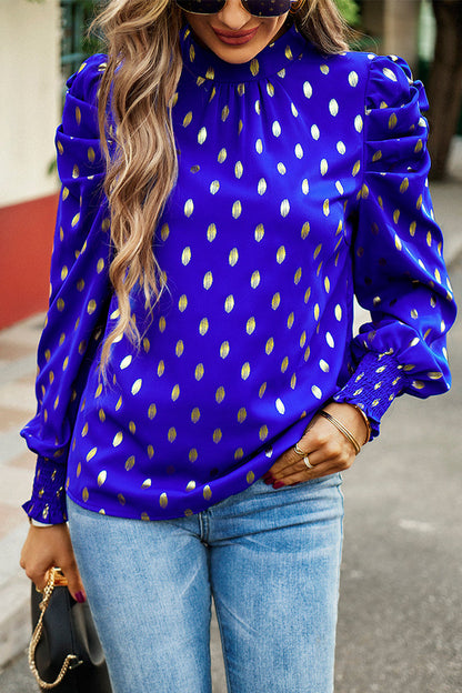 Elegant Polka Dot Fold Half A Turtleneck Tops