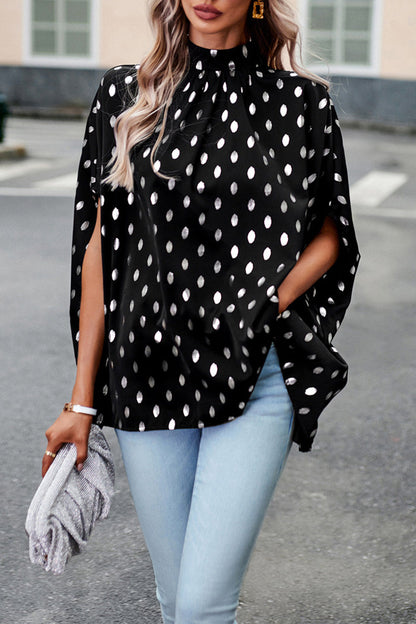 British Style Elegant Polka Dot Bandage Mandarin Collar Blouses(5 Colors)