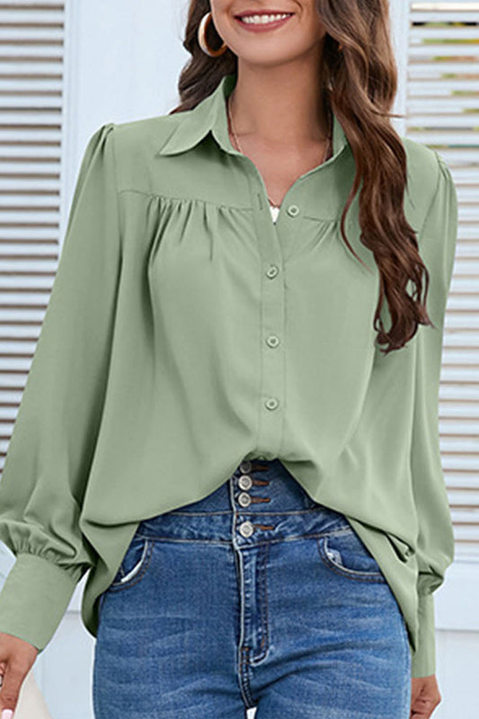 Casual Solid Buttons Shirt Collar Tops