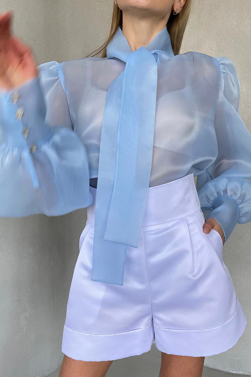 Sexy Solid See-through With Bow Half A Turtleneck Blouses(3 Colors)